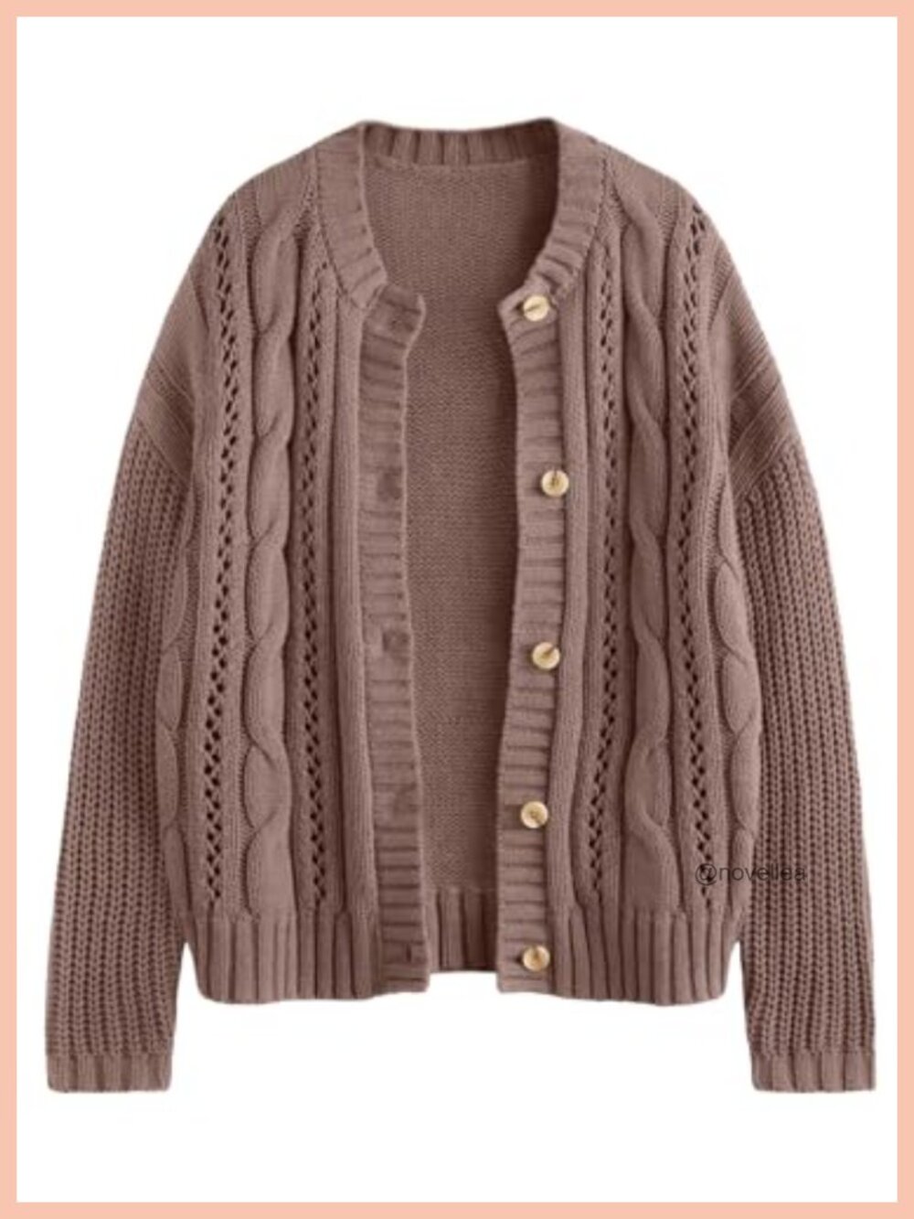 Cable Knit Button Up Chunky Cardigan Sweater Long Sleeve Crew Neck